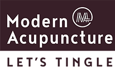 a logo for modern acupuncture that says let 's tingle